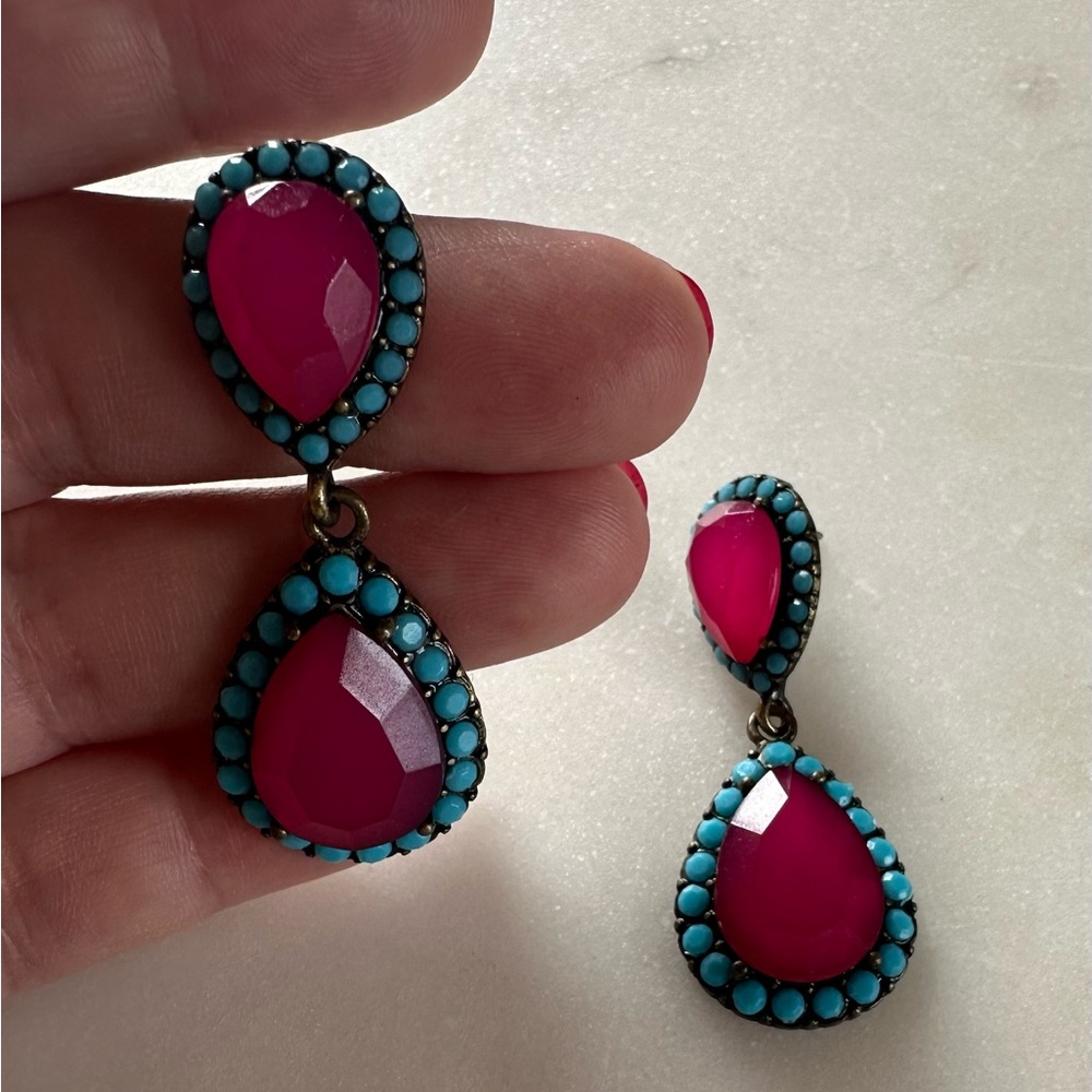 Elegant Pink and Turquoise Drop Earrings